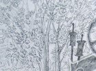 Стволы деревьев, листва, катушки ниток на швейной машине. Фрагмент эскиза к картине «Остановка Рязанские узоры» из серии «Провинция», 2015.