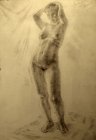 The standing naked girl. Paper, graphitic pencil. 61.5x43, 1998.
