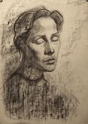Drawing to a picture «Tatyana Evstegneeva\'s Portrait». Paper, sauce, graphitic pencil. 42x30, 1997.