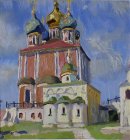 Ryazan Kremlin. Assumption and Archangel Cathedral. View from the altar area. 35x35 cm, oil on cardboard. 1996.