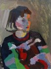 Sketch. The model in colorful sweater in a contrasting light. 25х18 cm, paper, oil. 1994.