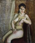 Sitting naked girl. Staged model. 60x50 cm, oil on canvas. 1995.