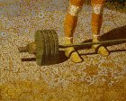 Fragment of the painting \"Champion\" dedicated to weightlifter Yuri Vlasov. Oil on canvas, 1996-2021