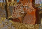 Violin, bow, fortress - a fragment of the painting “Dali’s Violin”.