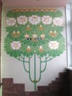 «A Tree The Chestnut». A decorative list on balcony walls.   Acryle, mosaic gold. A private sector. Podgornaja street. Ryazan. 2011. 