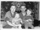 Alexey\'s grandmother and grandfather of father\'s line: Alexandra E. Akindinova (until marriage – Borisova) and Ivan V. Akindinov. Alexey and his sister Olya. Gladkie Viselki village near Ryazan. 1979.