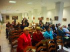 Audience and exposition of pictures. Opening of a personal exhibition of Alexey Akindinov \"Patterns\". Showroom \"Historical and Art Museum\". September 23, 2016. Russia, Lukhovitsy, Moscow region. Elena Shekhovtseva\'s photo. 