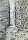 Зарисовка архитектурного мотива. Резьба колонны окна Рязанского Кремля. Бумага, графитный карандаш. 30,5х21,5см, 1990г.с.