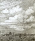 The sketch to a picture «The Sky Over Ryazan». Paper, graphitic pencil. 18.5x15.3, 2002.