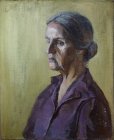 Portrait of an elderly woman in a lilac shirt. 50x40 cm, oil on canvas. 1997.
