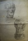 Head - Training drawing Front and rear views. 70х53 cm, paper, graphite pencil. 1992.