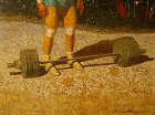 Fragment of the painting \"Champion\" dedicated to weightlifter Yuri Vlasov. Oil on canvas, 1996-2021