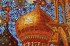 The golden dome of the Assumption Cathedral. Trumpeting angel. Detail of the painting \"To Chaine of the Ryazan Kremlin\"