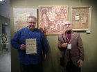 Alexey Akindinov and Grigory Ginzburg are the honorary guest of the exhibition, Professor, Doctor of Art History at Alexey’s paintings. Exhibition \"Inspiration by Ornament-2024\". Lyubertsy Art Gallery, 02/03/2024.