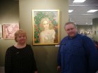 Participants of the exhibition - Svetlana Konstantinova and Alexey Akindinov near Alexey\'s painting \"Rose Fairy\". Opening of the exhibition \"Inspiration by Ornament-2024\". Lyubertsy Art Gallery, 02/03/2024.