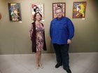 Exhibition participants: Ekaterina Orzhikhovskaya and Alexey Akindinov near Ekaterina’s paintings. Opening of the exhibition \"Inspiration by Ornament-2024\". Lyubertsy Art Gallery, 02/03/2024.