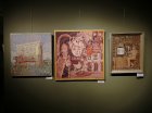 Картины Алексея Акиндинова, слева-направо: \"Грибная рапсодия\"; \"Баловень\"; \"Триумф\" и \"Фея роз\". Выставка \"Вдохновение орнаментом-2024\". Люберецкая картинная галерея, 03.02.2024.
