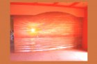 «Закат cолнца на море». 2007г. г. Рязань, частный сектор.  Роспись по стене акриловыми красками (аэрография). 
