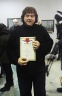 Alexey Akindinov with the Diploma handed to him. Opening of the anniversary Regional art exhibition \"Fall — 2015\" devoted to the 75 anniversary of the Ryazan organization of the Union of artists of Russia. 