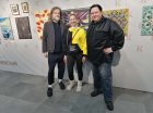 From left to right: Arkady Babich (Art Director of the project, symbolist artist, Zen practitioner, traveler, practicing guru); Veronika Fedotova; Alexei Akindinov - at the picture of Veronica \"Views\". 