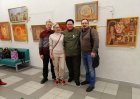 Artists (from left to right): Andrey Mironov; Veronika Fedotova; Alexey Akindinov; Vladimir Krivov. Opening of Alexey\'s personal exhibition \"Ornamental Reality\". Art Gallery \"Prio-Vneshtorgbank\", Ryazan. 02/20/2023.