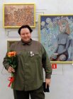 Alexey Akindinov at his paintings. Opening of the personal exhibition \"Ornamental Reality\". Art Gallery \"Prio-Vneshtorgbank\", Ryazan. 02/20/2023.