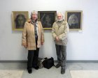 The artist Valentin Chavkin with the spouse – Aleksandra, against his works. The Spring 2015 exhibition devoted to the 70 anniversary of the Victory over fascism. Showroom of the Union of artists of Russia, Ryazan. April 23. Russia.