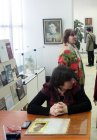 Inspectors of showroom, in the foreground – Lybov, on distant – Natalya. Opening of the Spring 2015 exhibition devoted to the 70 anniversary of the Victory over fascism. Showroom of the Union of artists of Russia, Ryazan. April 23. Russia.