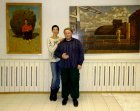 Alexey Akindinov and model Natalya Lebedeva. At opening of a personal exhibition of Alexey \"Patterns\" 